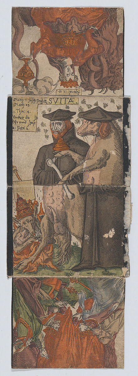 Metamorphic picture, Anonymous, German, 16th century, Etching, hand colored 