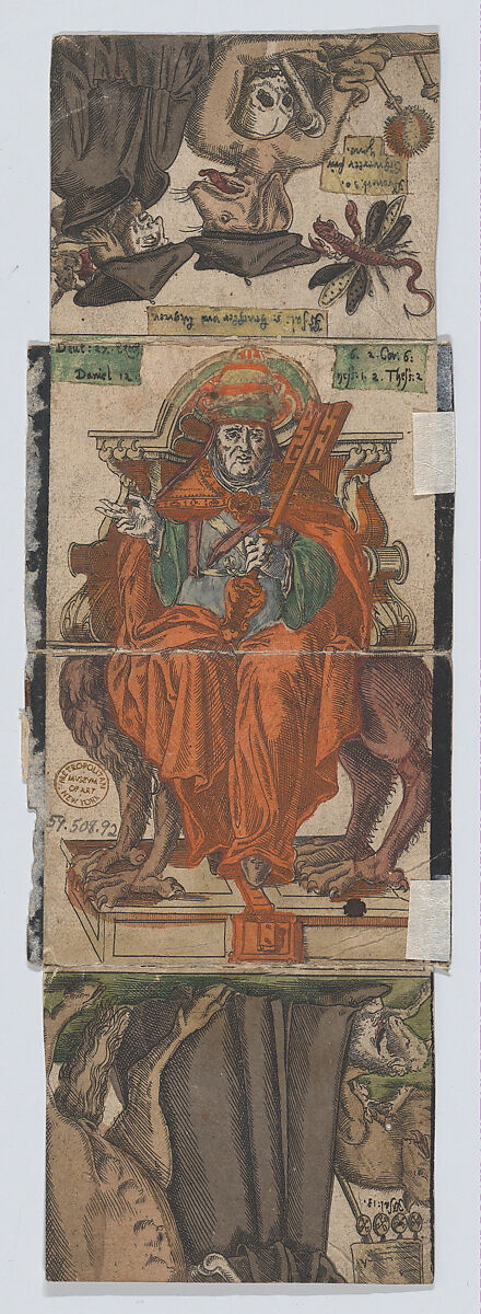 Metamorphic picture, Anonymous, German, 16th century, Etching, hand colored