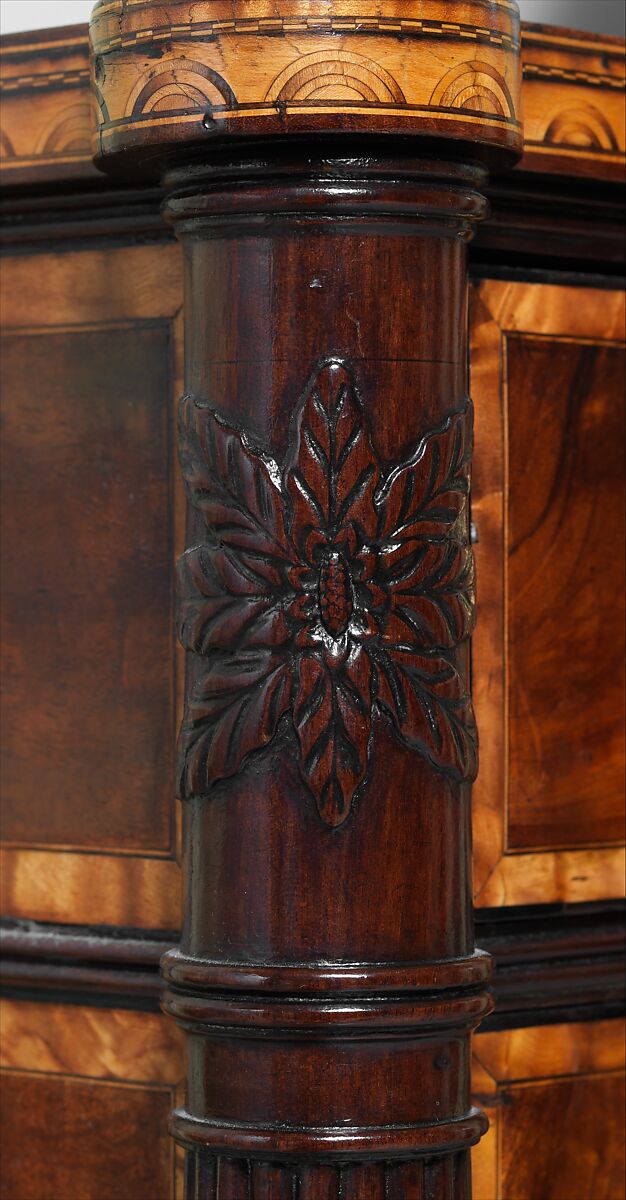 Sideboard Table, Attributed to Thomas Seymour (1771–1848), Primary: mahogany,mahogany and curly maple veneers, birch, holly (arch inlay) Causurina (she-oak) all light wood veneers and inlay, Sabicu (side veneer): secondary: soft maple (sides and sub-top), white pine (tops to end sections, backboard, drawer bottoms) cherry (drawer sides and back)., American