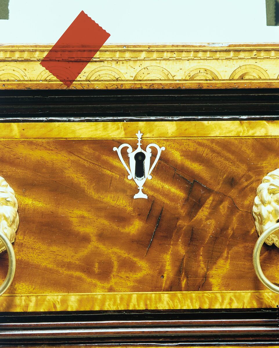 Sideboard Table, Attributed to Thomas Seymour (1771–1848), Primary: mahogany,mahogany and curly maple veneers, birch, holly (arch inlay) Causurina (she-oak) all light wood veneers and inlay, Sabicu (side veneer): secondary: soft maple (sides and sub-top), white pine (tops to end sections, backboard, drawer bottoms) cherry (drawer sides and back)., American