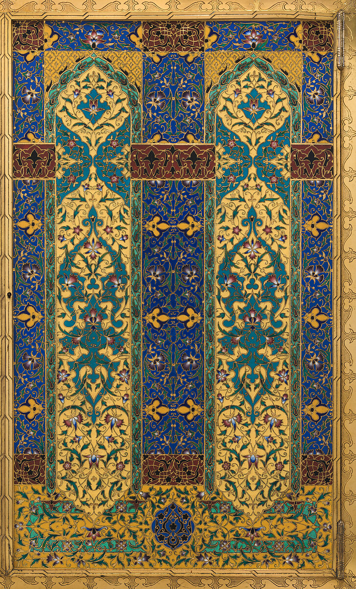 Cabinet, Maison Barbedienne (French, 1834–1954), Brass, with polychrome cloisonné enamel; velvet, French, Paris