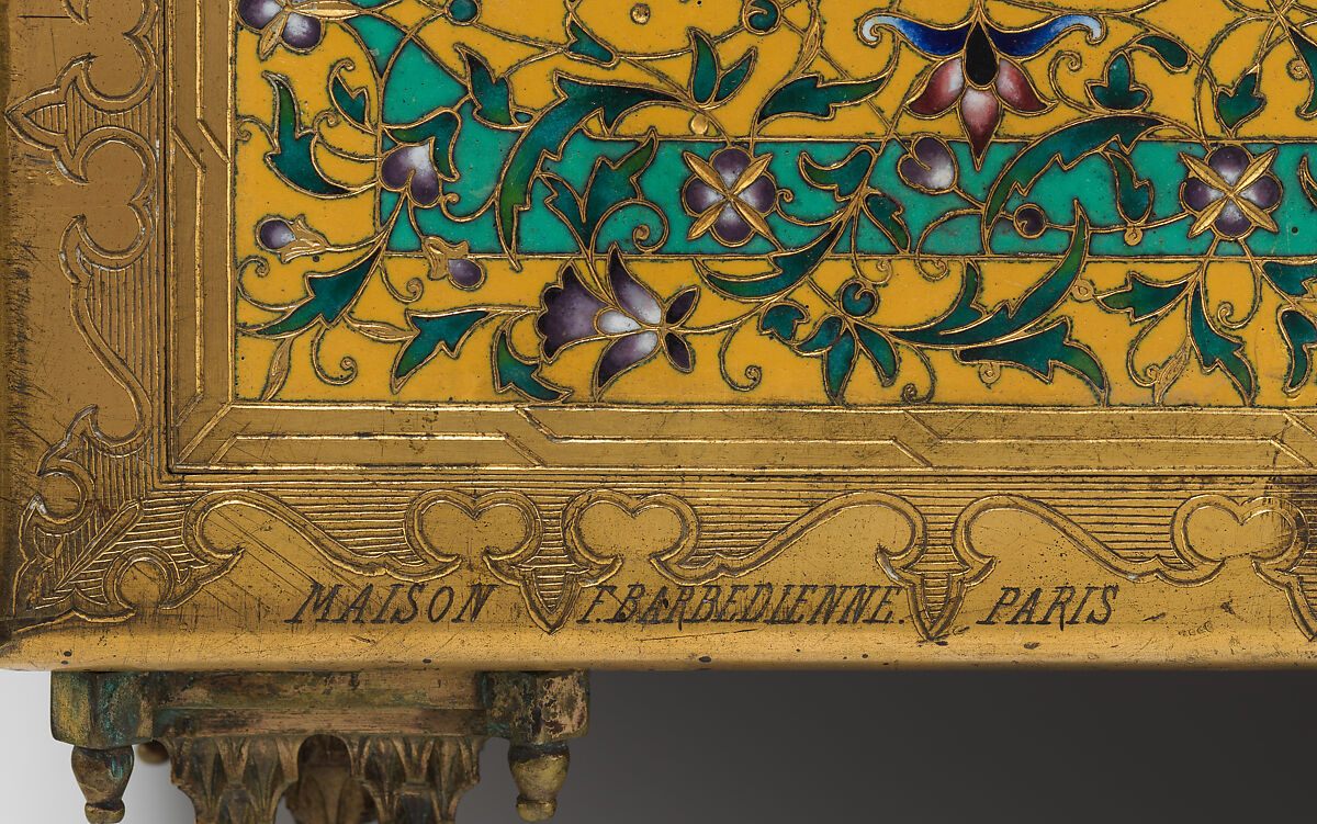 Cabinet, Maison Barbedienne (French, 1834–1954), Brass, with polychrome cloisonné enamel; velvet, French, Paris