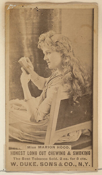 Miss Marion Hood from the Actresses, Celebrities, and Children series (N151) issued by Duke Sons & Co. to promote Duke Cigarettes, Issued by W. Duke, Sons &amp; Co. (New York and Durham, N.C.), Albumen photograph 