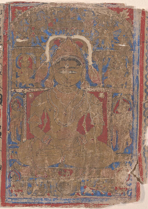 Leaf from a Kalpa Sutra (Jain Book of Rituals), Bhadrabahu (Indian, died ca. 356 BCE), Ink, opaque watercolor, and gold on paper, India (Gujarat)