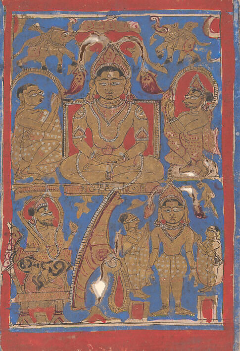 Leaf from a Kalpa Sutra (Jain Book of Rituals), Bhadrabahu (Indian, died ca. 356 BCE), Ink, opaque watercolor, and gold on paper, India (Gujarat)