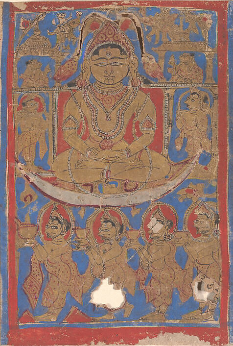 Leaf from a Kalpa Sutra (Jain Book of Rituals), Bhadrabahu (Indian, died ca. 356 BCE), Ink, opaque watercolor, and gold on paper, India (Gujarat)