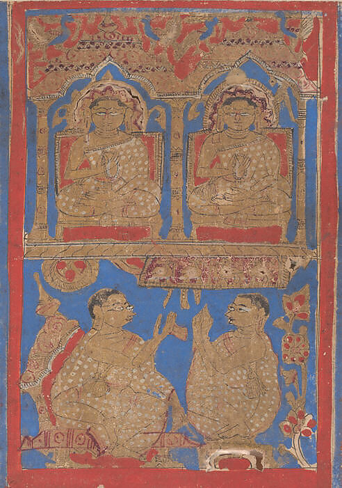 Leaf from a Kalpa Sutra (Jain Book of Rituals), Bhadrabahu (Indian, died ca. 356 BCE), Ink, opaque watercolor, and gold on paper, India (Gujarat)