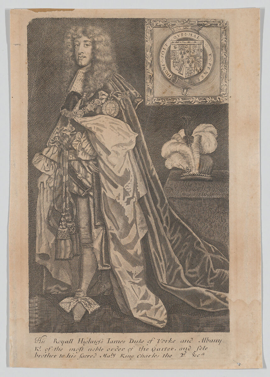 His Royal Highness James Duke of Yorke and Albany, Knight of the most noble order of the Garter, and sole brother to his sacred Majesty King CHarles the 2d, Anonymous, British, 17th century, Engraving 