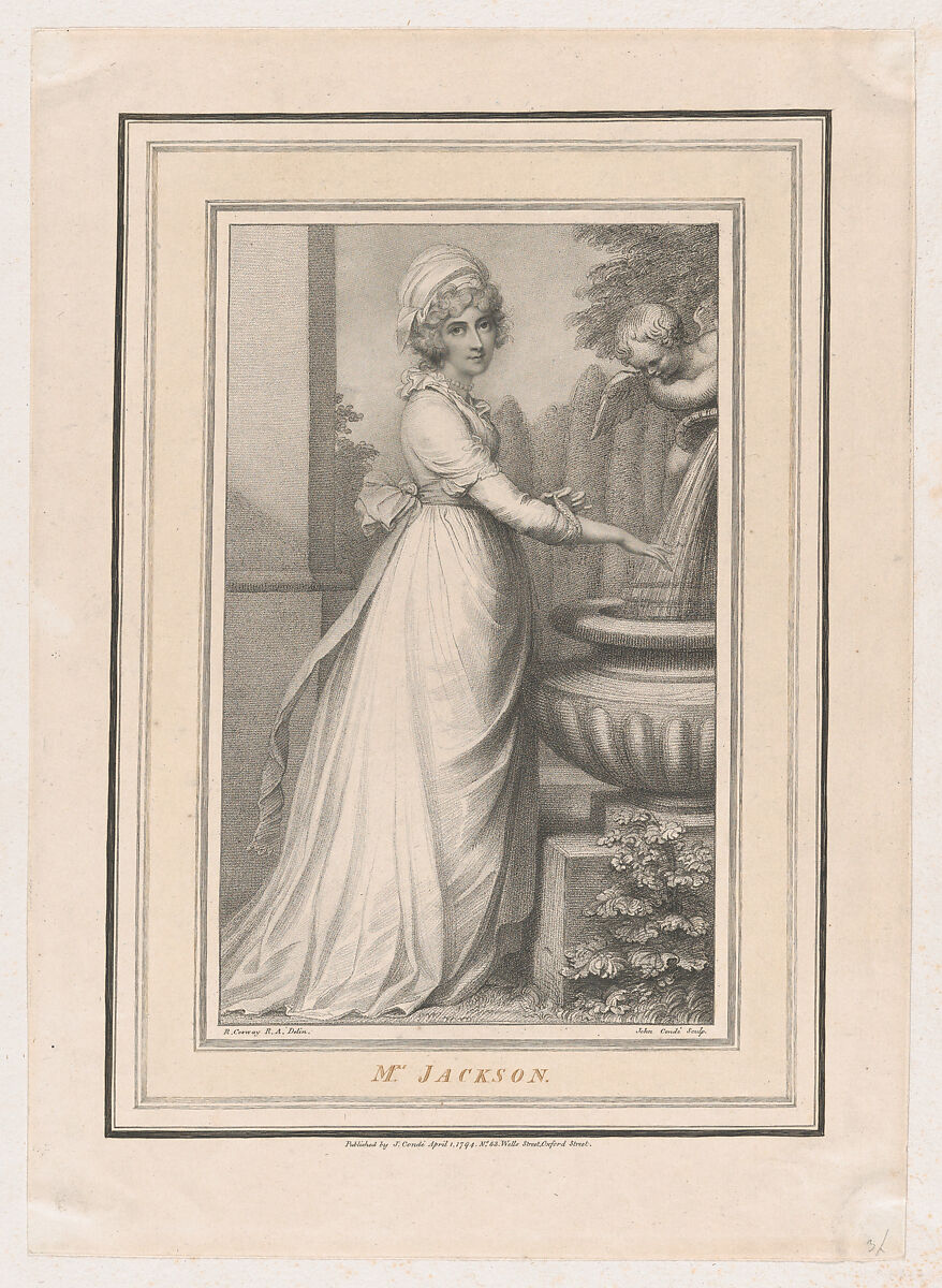 Mrs. Jackson, Engraved and published by John Condé (British (born France), 1765–1794 Richmond (?)), Stipple engraving and etching 