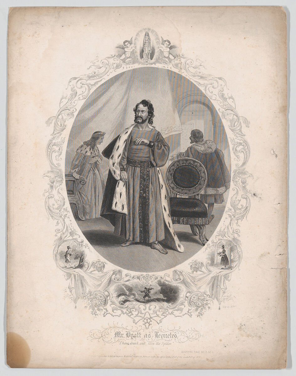 Mr. Dyott as Leontes: "I have drank and seen the Spider" (Winter's Tale, Act 2, Scene 1), Robert Thew (American, active 1850s), Stipple and line engraving 