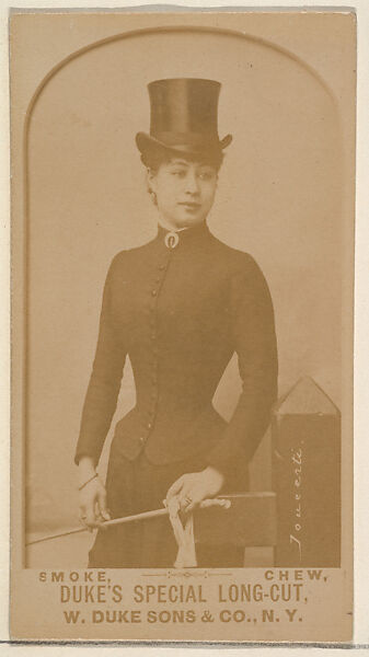 [Actress in equestrian clothing], from the Actresses, Celebrities, and Children series (N151) issued by Duke Sons & Co. to promote Duke Cigarettes, Issued by W. Duke, Sons &amp; Co. (New York and Durham, N.C.), Albumen photograph 