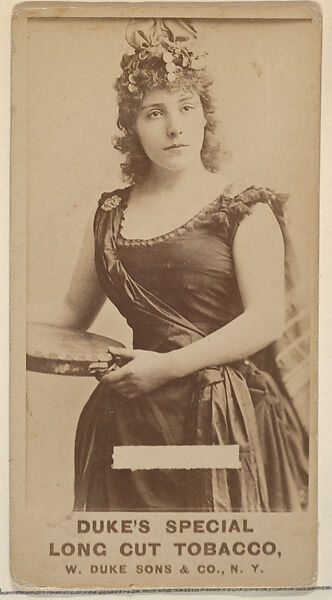 [Actress with tambourine], from the Actresses, Celebrities, and Children series (N151) issued by Duke Sons & Co. to promote Duke Cigarettes, Issued by W. Duke, Sons &amp; Co. (New York and Durham, N.C.), Albumen photograph 