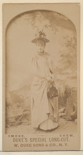[Actress holding handbag], from the Actresses, Celebrities, and Children series (N151) issued by Duke Sons & Co. to promote Duke Cigarettes, Issued by W. Duke, Sons &amp; Co. (New York and Durham, N.C.), Albumen photograph 