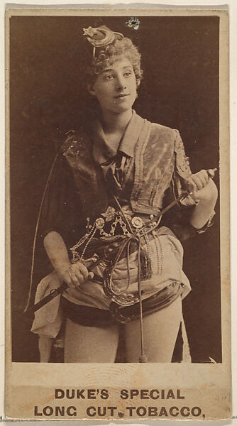 [Actress holding a sword], from the Actresses, Celebrities, and Children series (N151) issued by Duke Sons & Co. to promote Duke Cigarettes, Issued by W. Duke, Sons &amp; Co. (New York and Durham, N.C.), Albumen photograph 