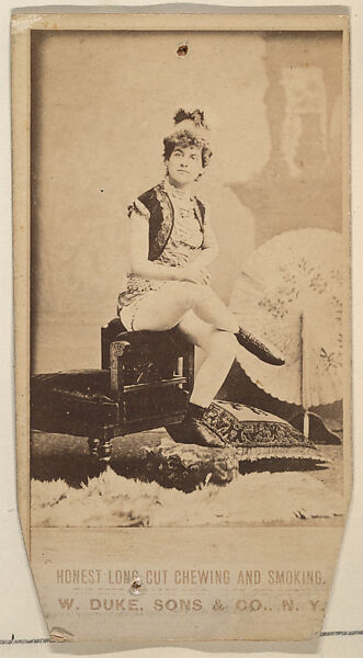 [Actress seated with leg crossed], from the Actresses, Celebrities, and Children series (N151) issued by Duke Sons & Co. to promote Duke Cigarettes, Issued by W. Duke, Sons &amp; Co. (New York and Durham, N.C.), Albumen photograph 