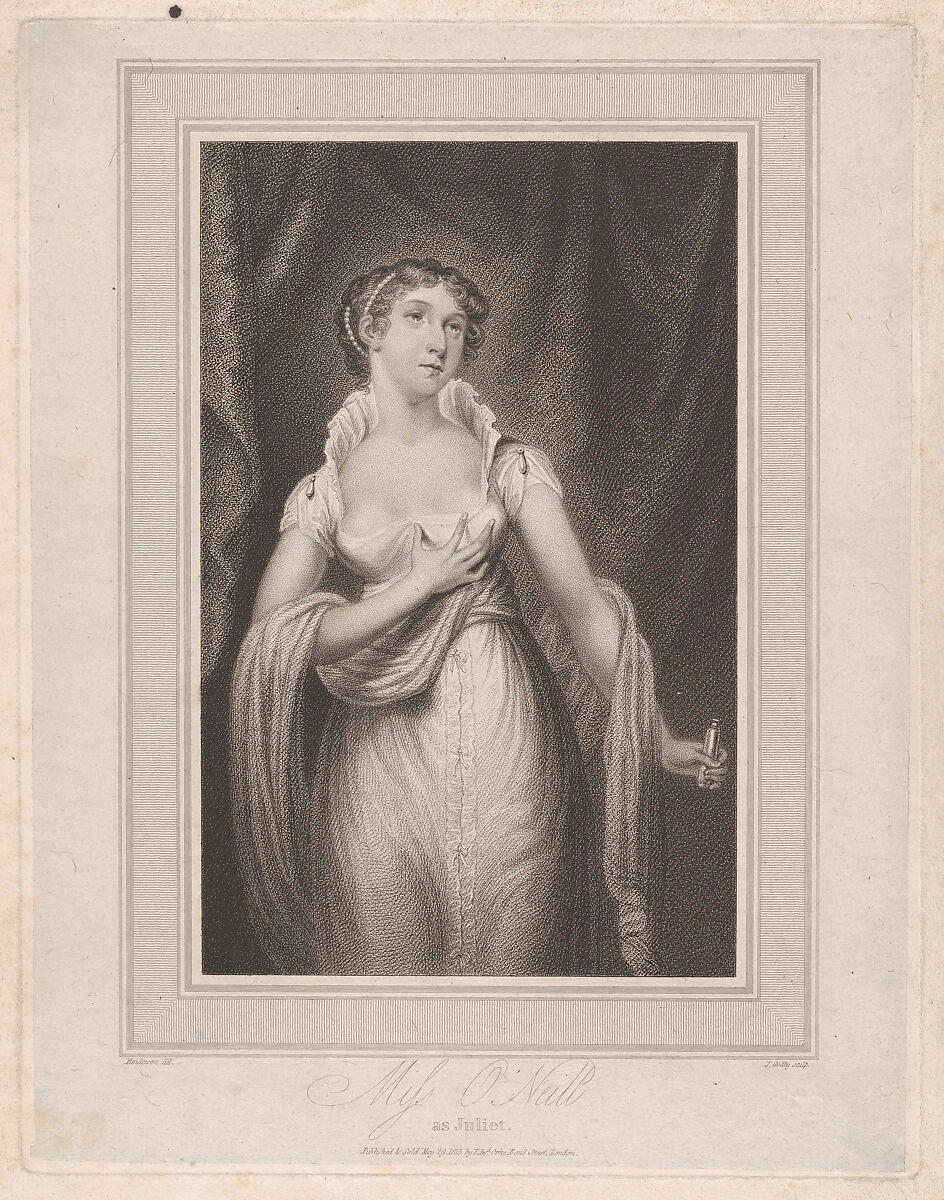 Miss O'Neill as Juliet, James Godby (British, 1767–1849), Stipple engraving on chine collé 
