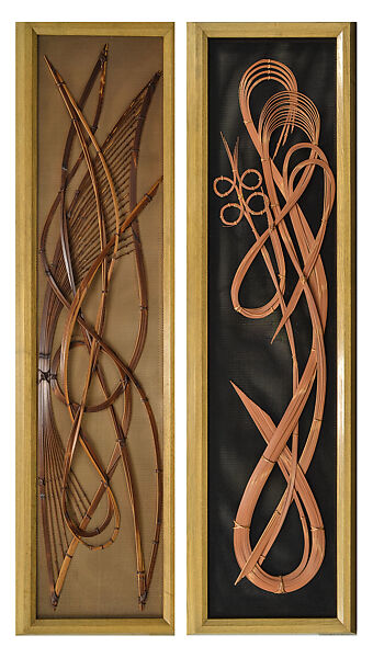 Peace Score (Heiwa no fu), Iizuka Shōkansai (Japanese, 1919–2004), Set of two framed bamboo panels; timber bamboo, rattan, and metal, Japan 