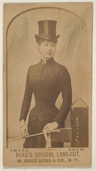 [Actress in equestrian clothing], from the Actresses, Celebrities, and Children series (N151) issued by Duke Sons & Co. to promote Duke Cigarettes, Issued by W. Duke, Sons &amp; Co. (New York and Durham, N.C.), Albumen photograph 