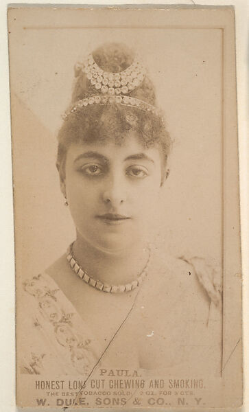 Paula from the Actresses, Celebrities, and Children series (N151) issued by Duke Sons & Co. to promote Duke Cigarettes, Issued by W. Duke, Sons &amp; Co. (New York and Durham, N.C.), Albumen photograph 