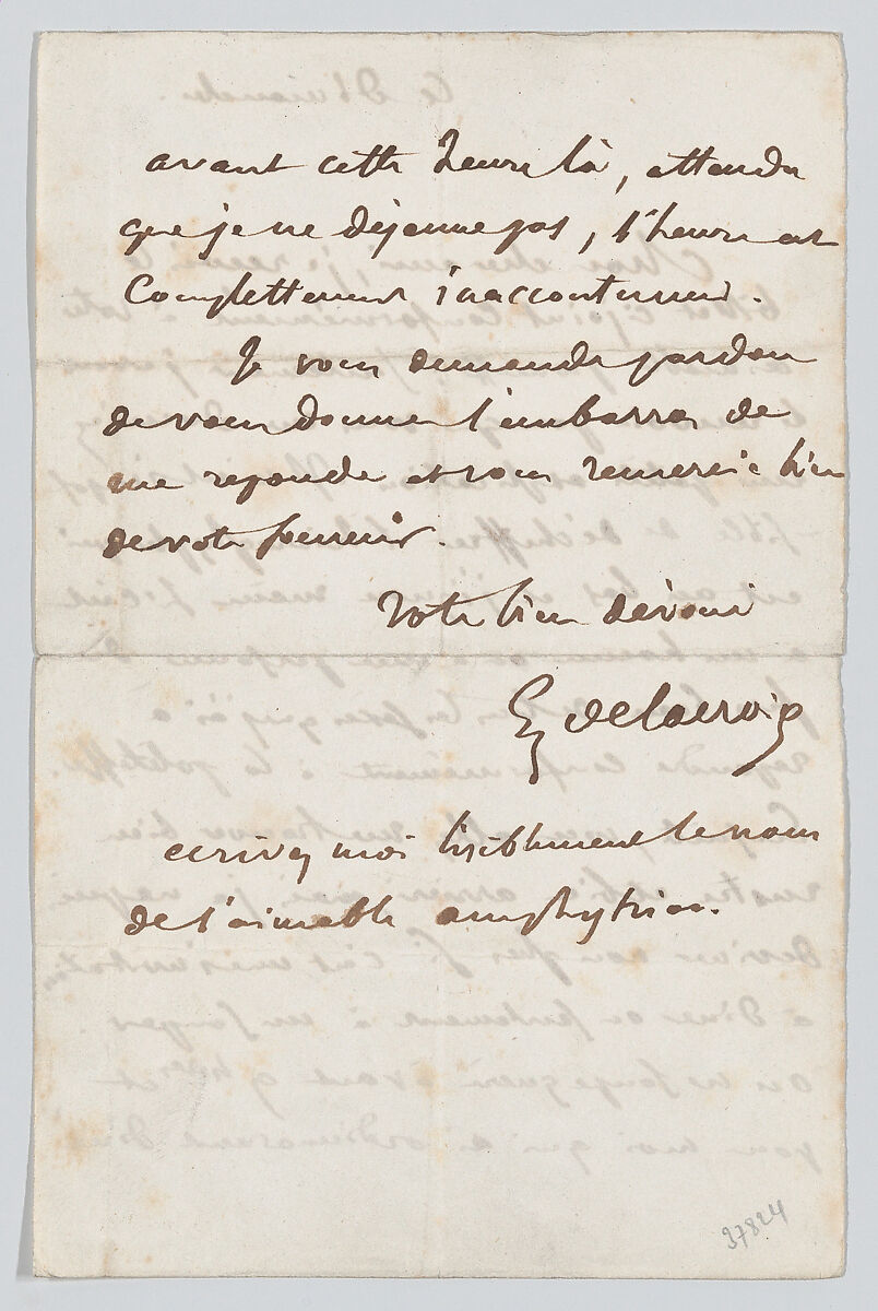 Letter to Théophile Gautier, Eugène Delacroix (French, Charenton-Saint-Maurice 1798–1863 Paris), Pen and brown ink