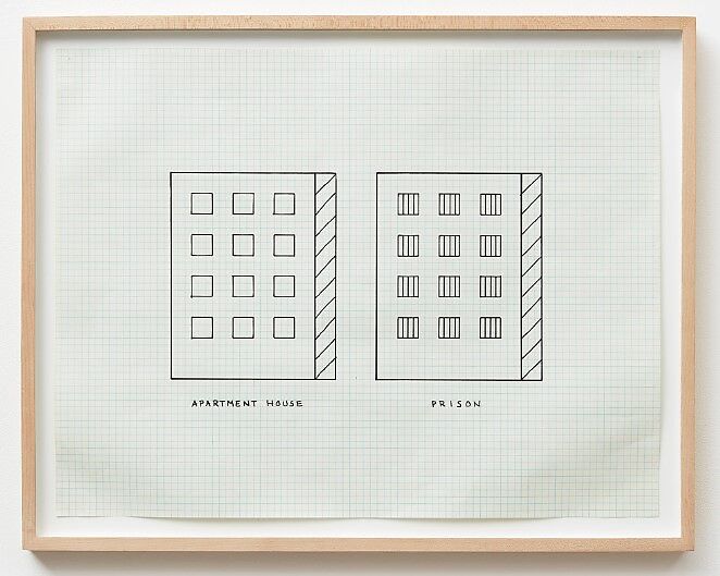 Apartment House / Prison, Peter Halley (American, born New York, 1953), Marker with with correction fluid and traces of graphite on graph paper 