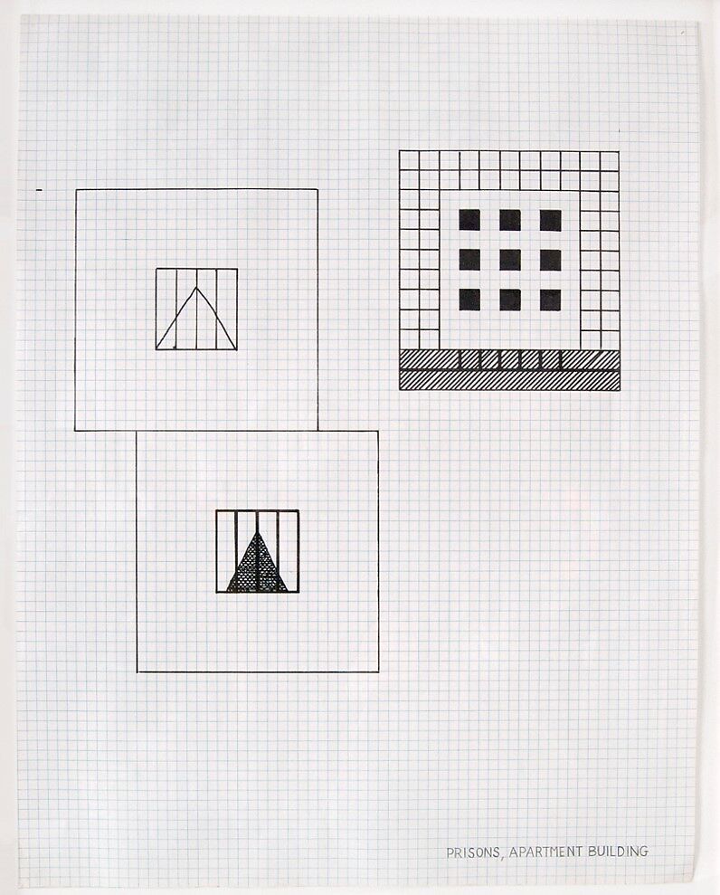Prisons, Apartment Building, Peter Halley (American, born New York, 1953), Marker ink and graphite on graph paper 