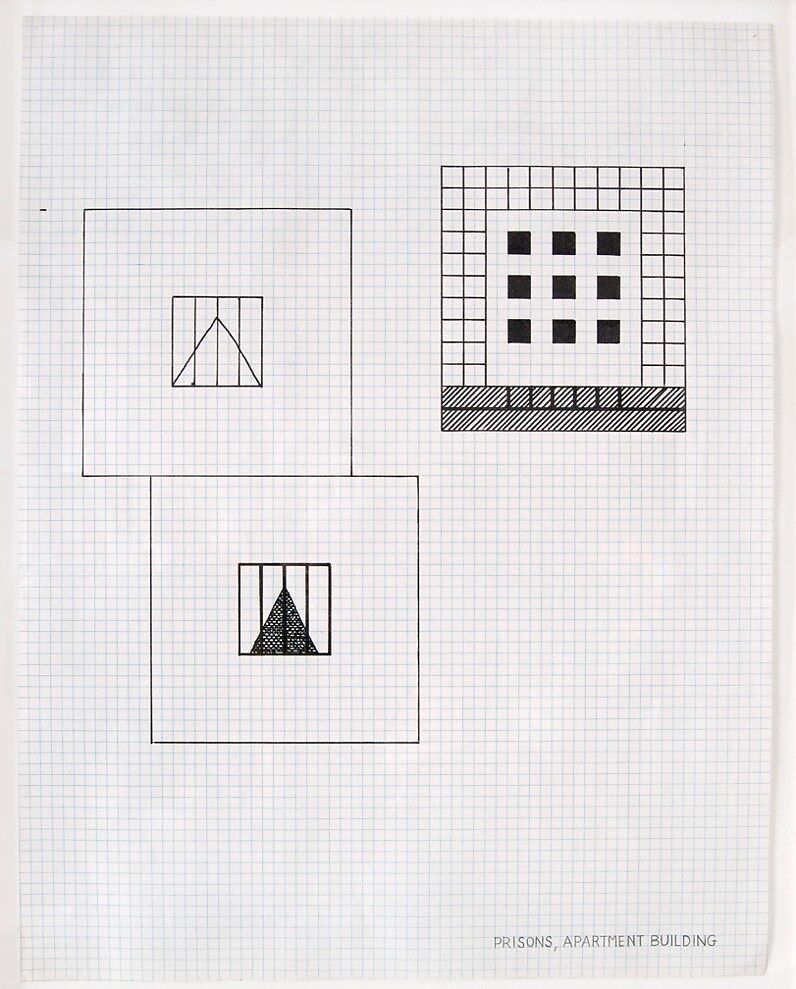 Prisons, Apartment Building, Peter Halley (American, born New York, 1953), Black marker on graph paper 