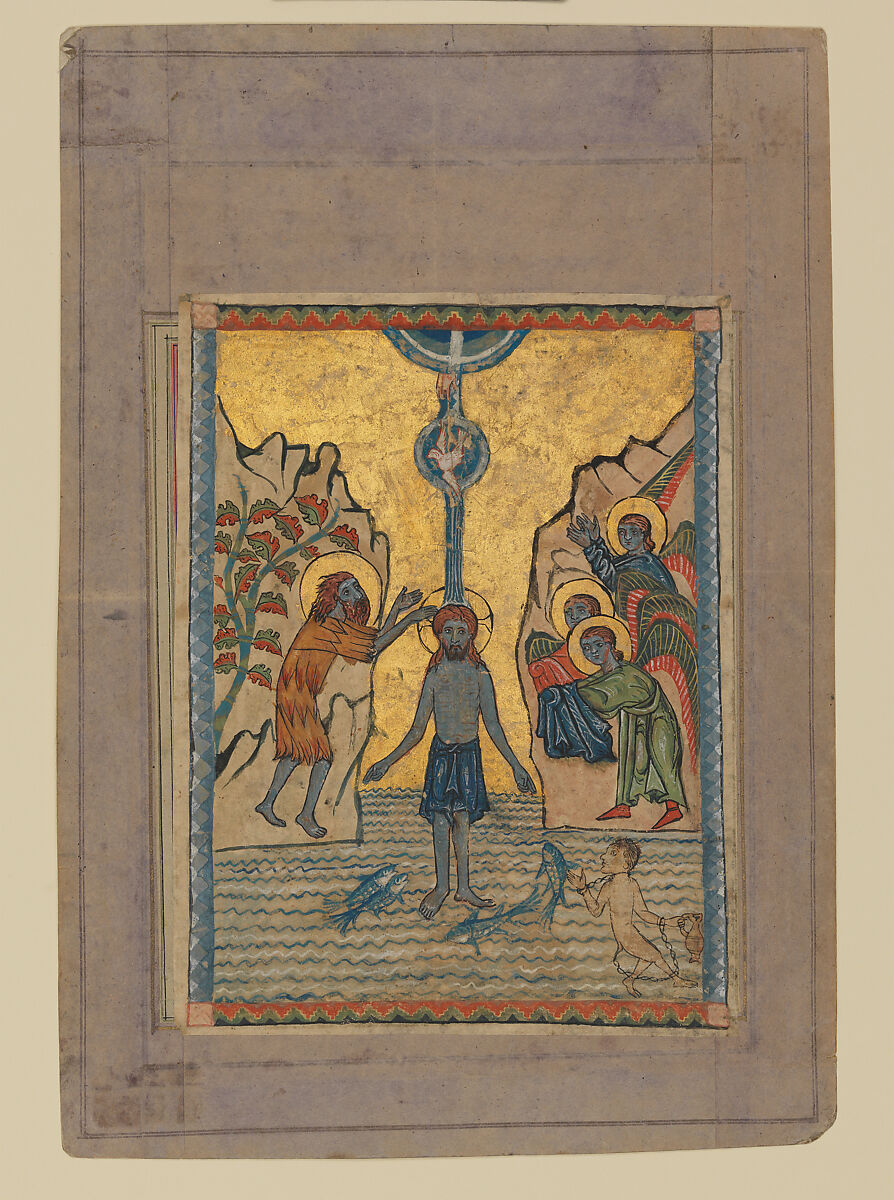 Four miniatures of the life of Christ from a gospel book of 1311 (Presentation, Baptism, Transfiguration, Entry into Jerusalem), T'oros the Deacon (Armenian, act. late 13th–early 14th century), Ink and pigments on oriental paper, Armenian