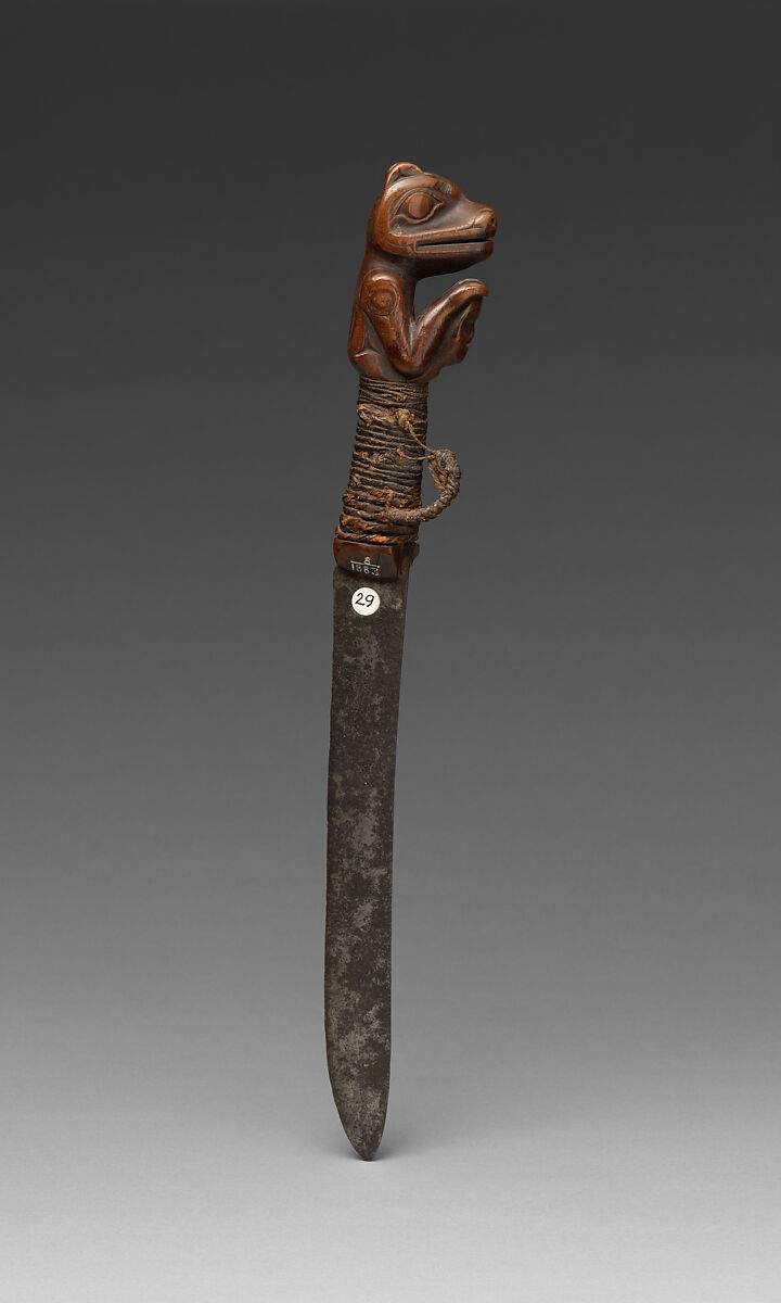 Dagger, Wood, steel, and vegetal fiber, Tlingit, Native American