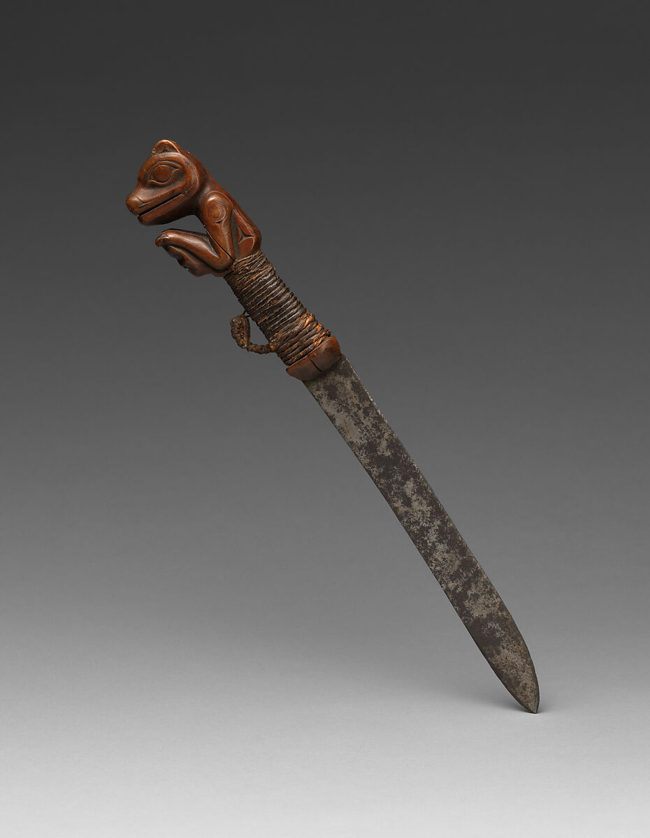 Dagger, Wood, steel, and vegetal fiber, Tlingit, Native American