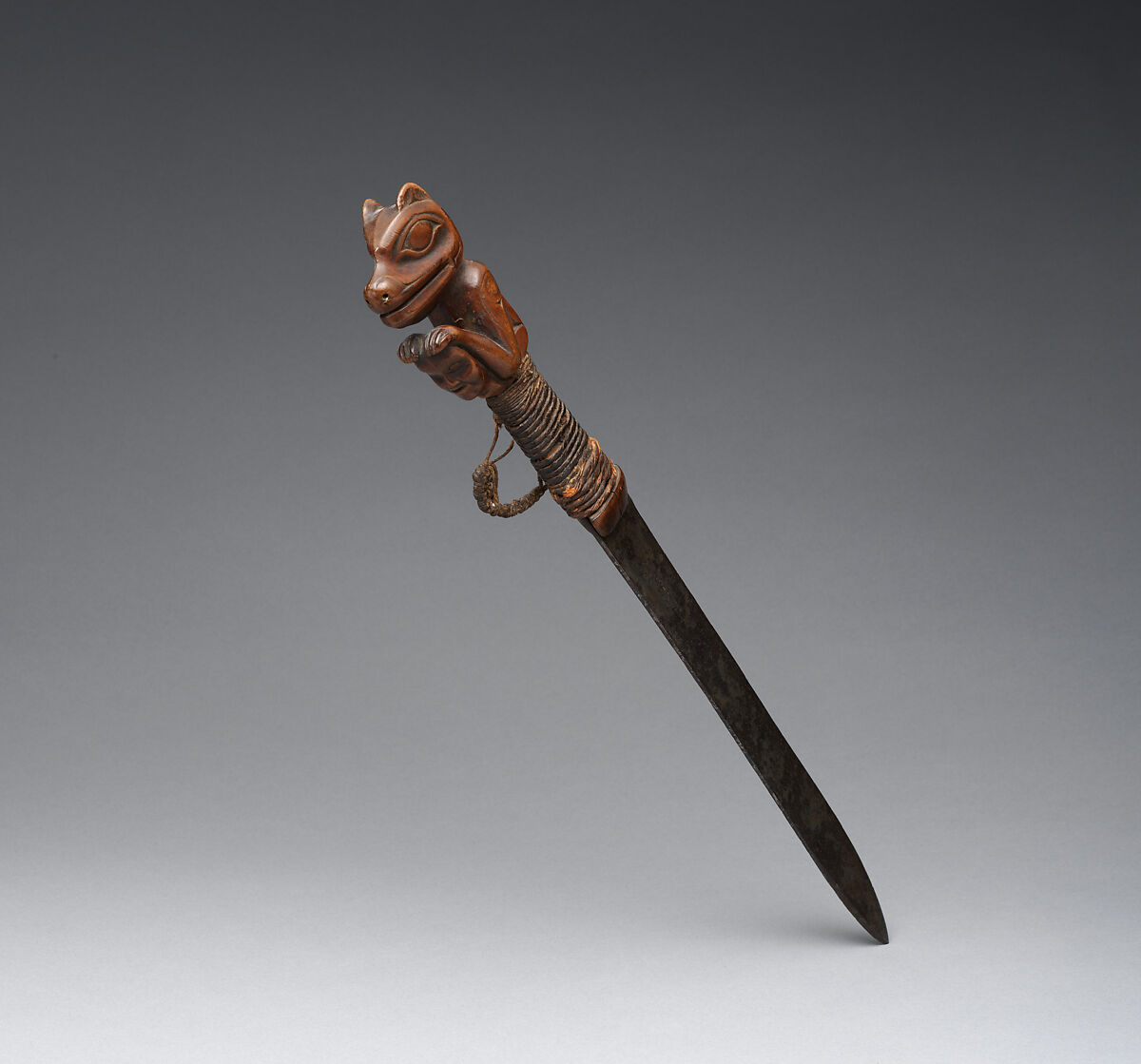 Dagger, Wood, steel, and vegetal fiber, Tlingit, Native American