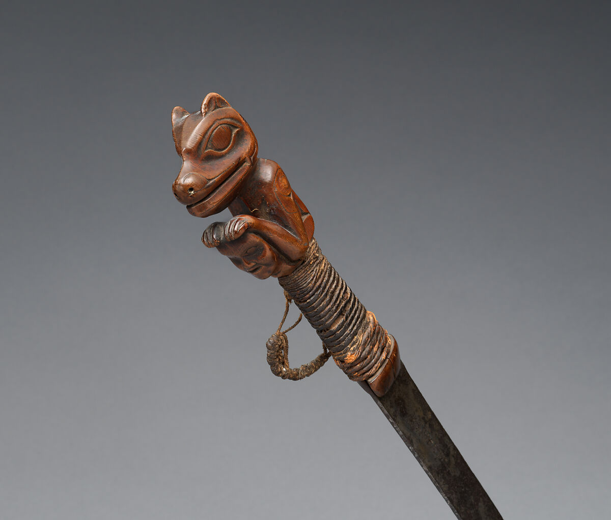 Dagger, Wood, steel, and vegetal fiber, Tlingit, Native American