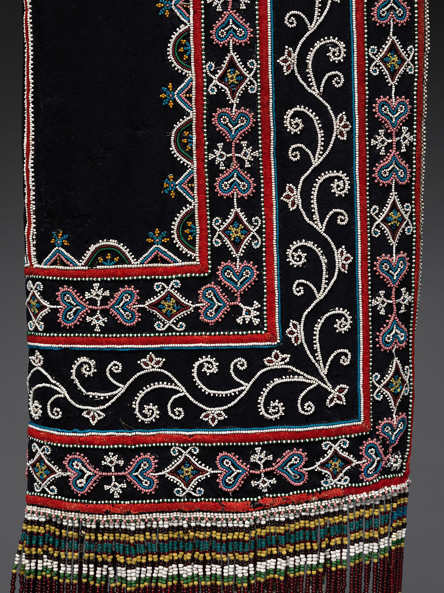 Woman's hood, Wool cloth, glass beads, and silk ribbon, James Bay Cree, Native American