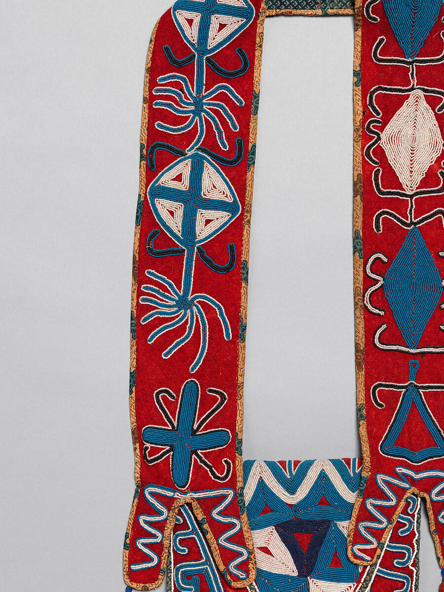 Shoulder bag, Wool cloth, cotton cloth, wool yarn, glass beads, and silk ribbon, Seminole, Native American