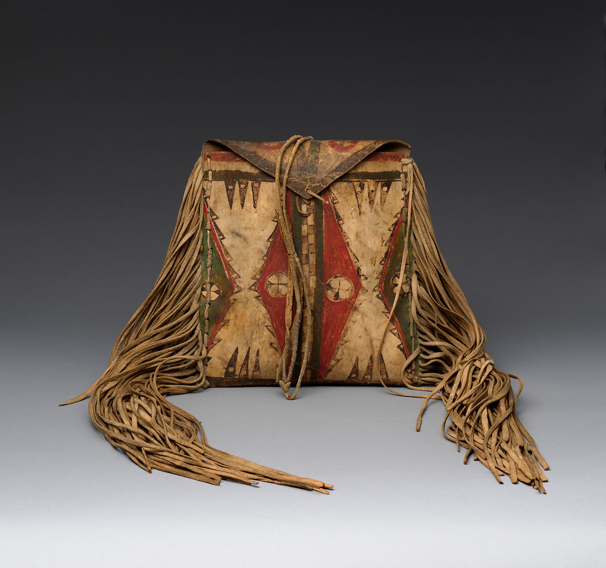 Parfleche flat case, Bison rawhide, pigment, and tanned leather, Comanche, Native American 