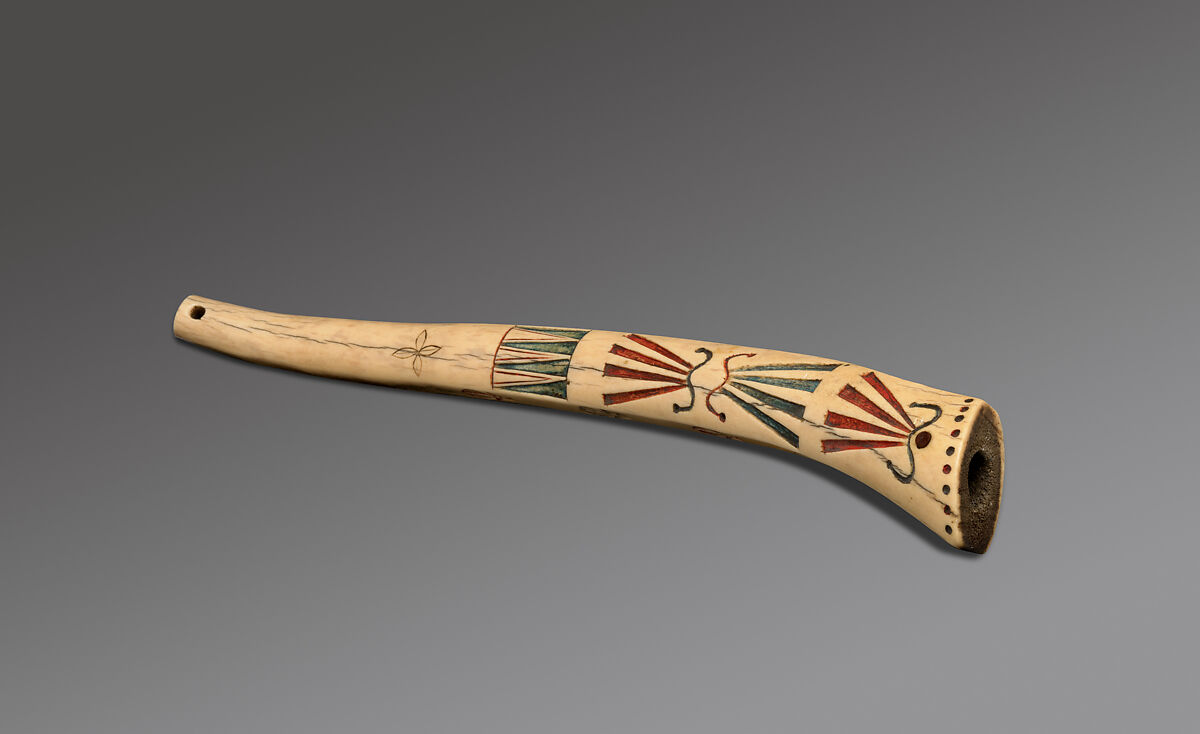 Quirt handle, Elk antler and pigment, Eastern Plains, probably Meskwaki, Native American