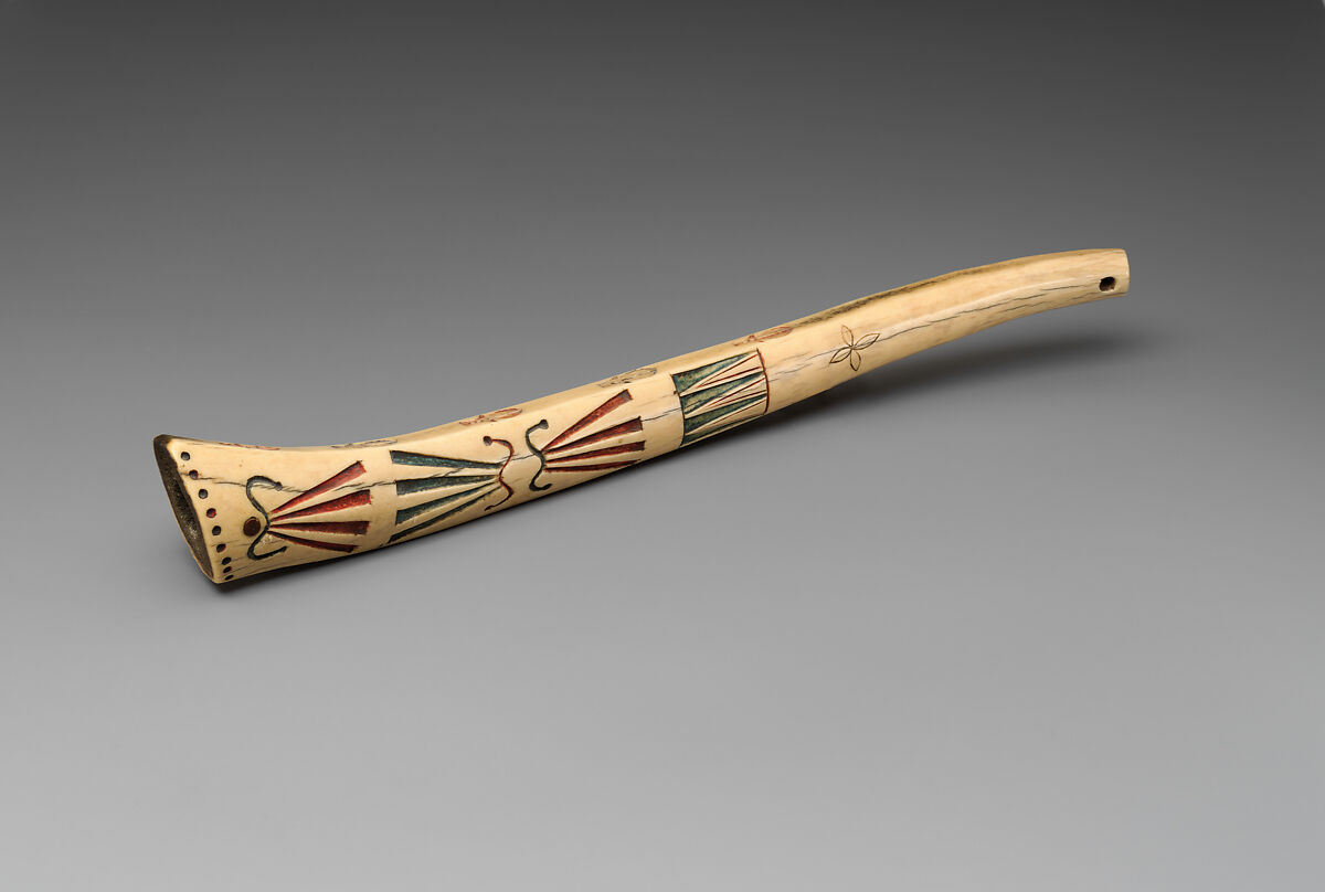 Quirt handle, Elk antler and pigment, Eastern Plains, probably Meskwaki, Native American