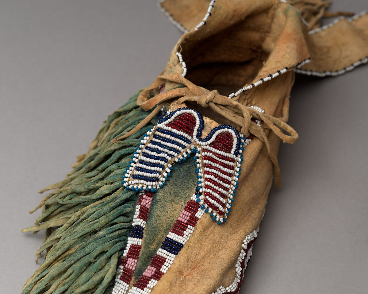 Man's moccasins, Tanned leather, glass beads, and pigment, Comanche, Native American