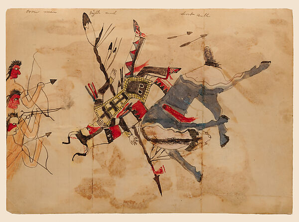 Short Bull Falls from Wounded Horse , Short Bull  Og La La Lakota/ Teton Sioux, Watercolor and ink on paper, Oglala Lakota/ Teton Sioux, Native American