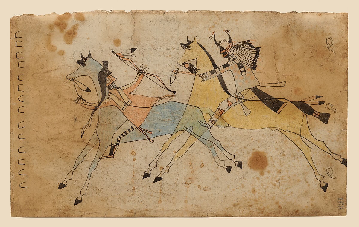 Swift Dog Strikes an Enemy, Swift Dog (Hunkpapa Lakota/ Teton Sioux, 1845–1925), Watercolor and ink on paper, Hunkpapa Lakota/ Teton Sioux, Native American 