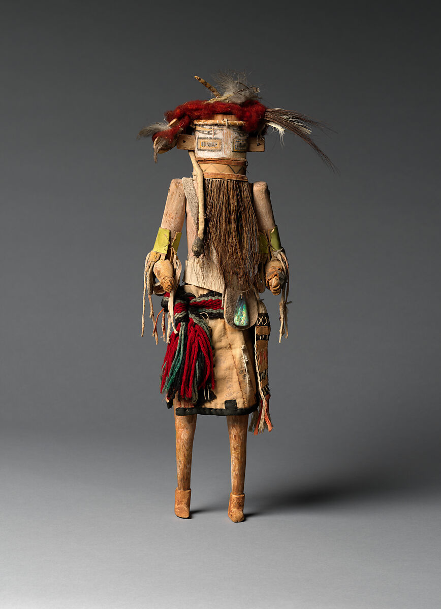 Hiilili Kokko (Katsina Figure), Cottonwood, pigment, cotton cloth, wool yarn, tanned leather, feathers, horsehair, vegetal fiber, metal, and paper, Zuni, Native American