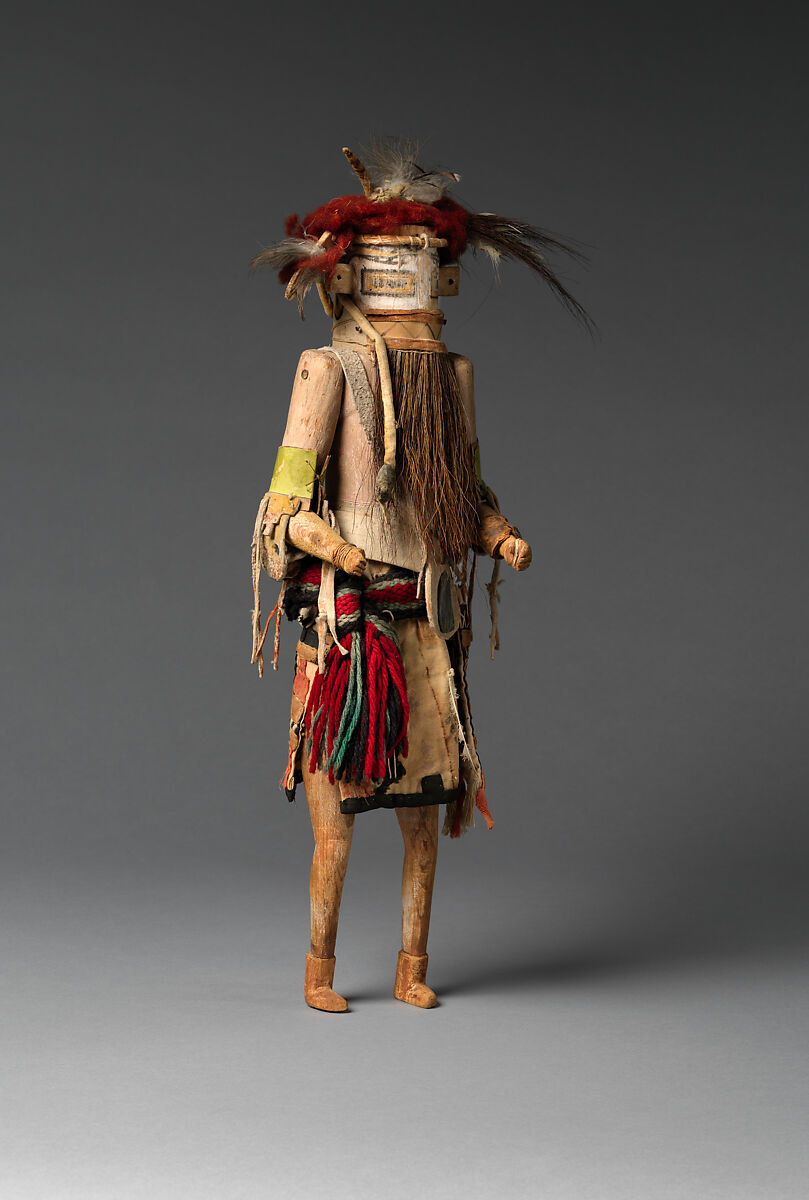 Hiilili Kokko (Katsina Figure), Cottonwood, pigment, cotton cloth, wool yarn, tanned leather, feathers, horsehair, vegetal fiber, metal, and paper, Zuni, Native American 