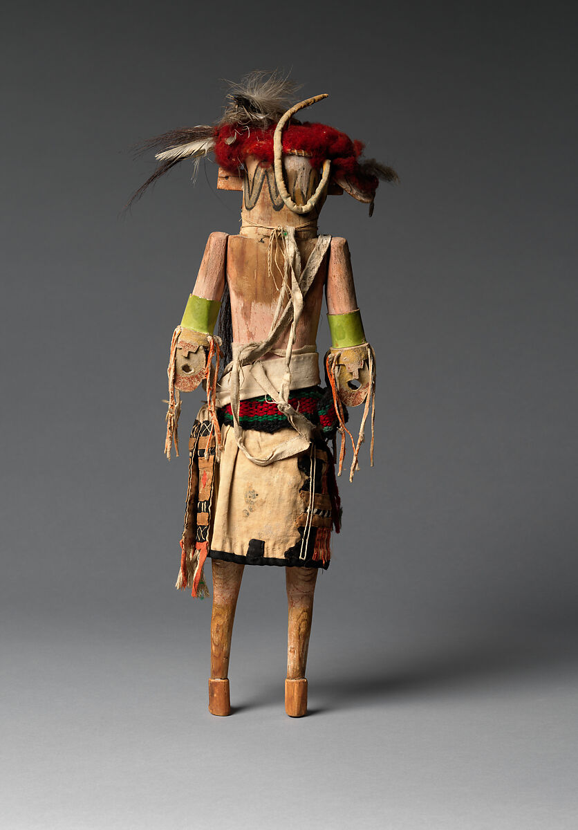 Hiilili Kokko (Katsina Figure), Cottonwood, pigment, cotton cloth, wool yarn, tanned leather, feathers, horsehair, vegetal fiber, metal, and paper, Zuni, Native American