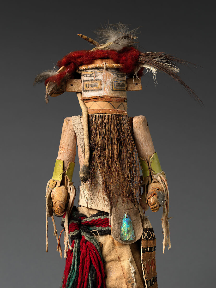 Hiilili Kokko (Katsina Figure), Cottonwood, pigment, cotton cloth, wool yarn, tanned leather, feathers, horsehair, vegetal fiber, metal, and paper, Zuni, Native American