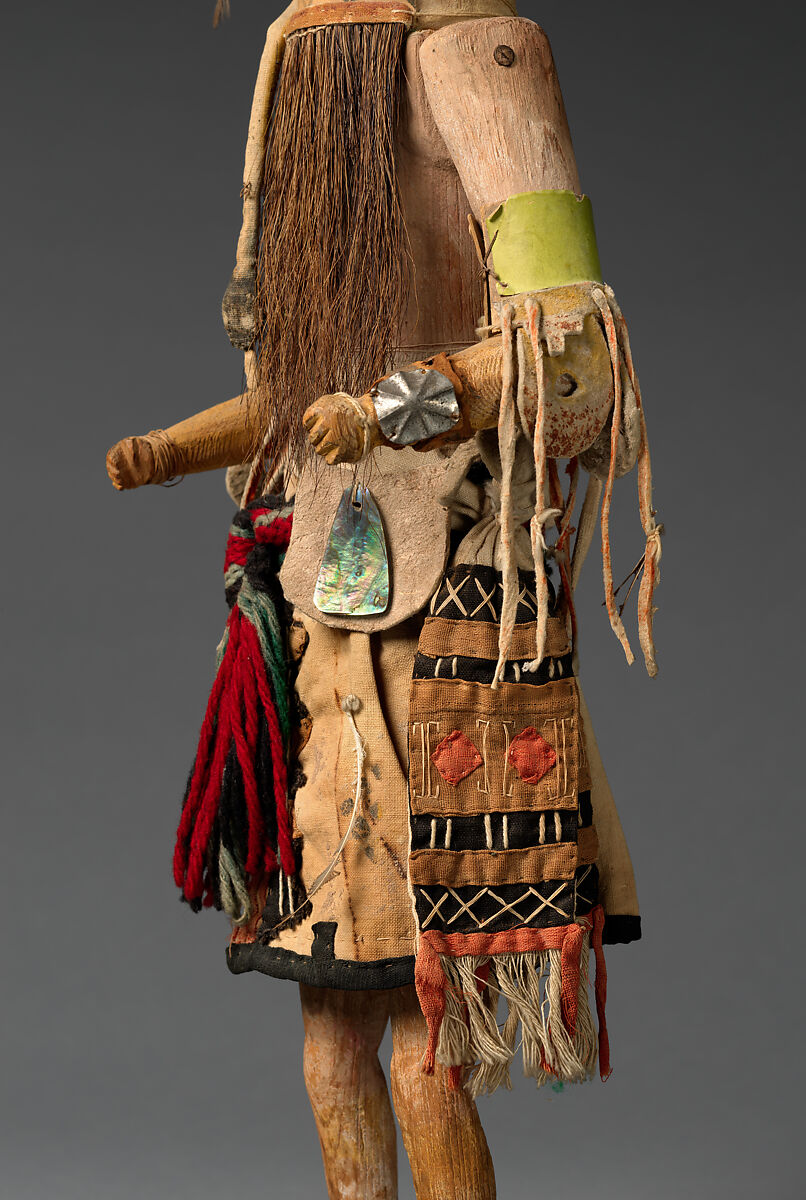 Hiilili Kokko (Katsina Figure), Cottonwood, pigment, cotton cloth, wool yarn, tanned leather, feathers, horsehair, vegetal fiber, metal, and paper, Zuni, Native American