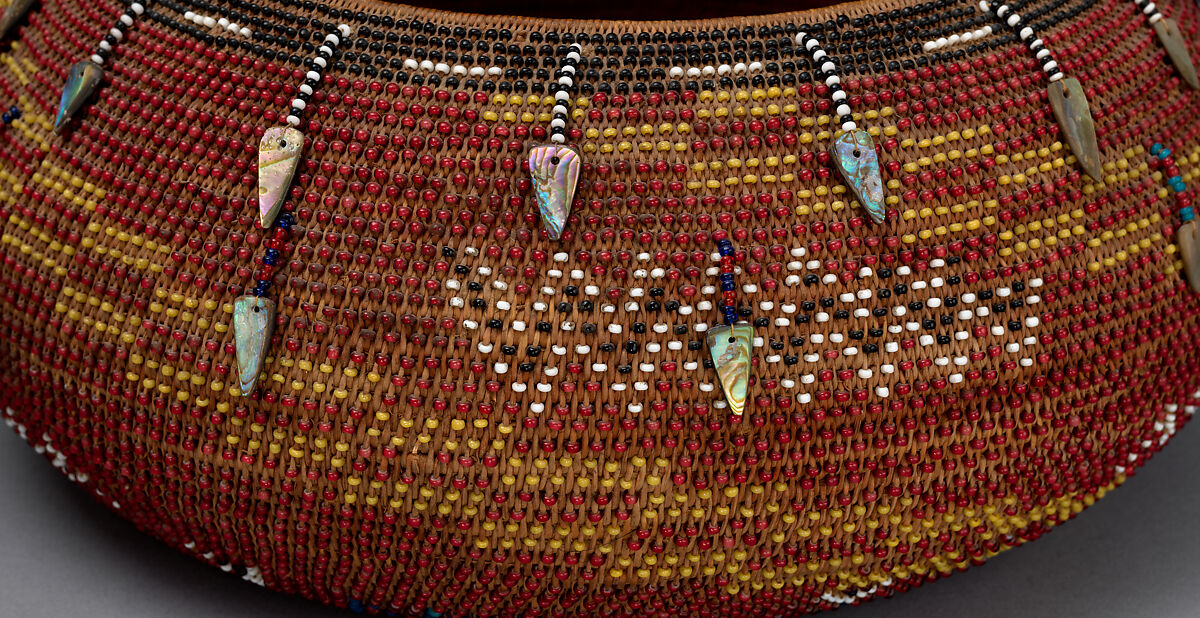 Gift basket, Sedge root, willow shoots, glass beads, and abalone shell, Pomo, Native American