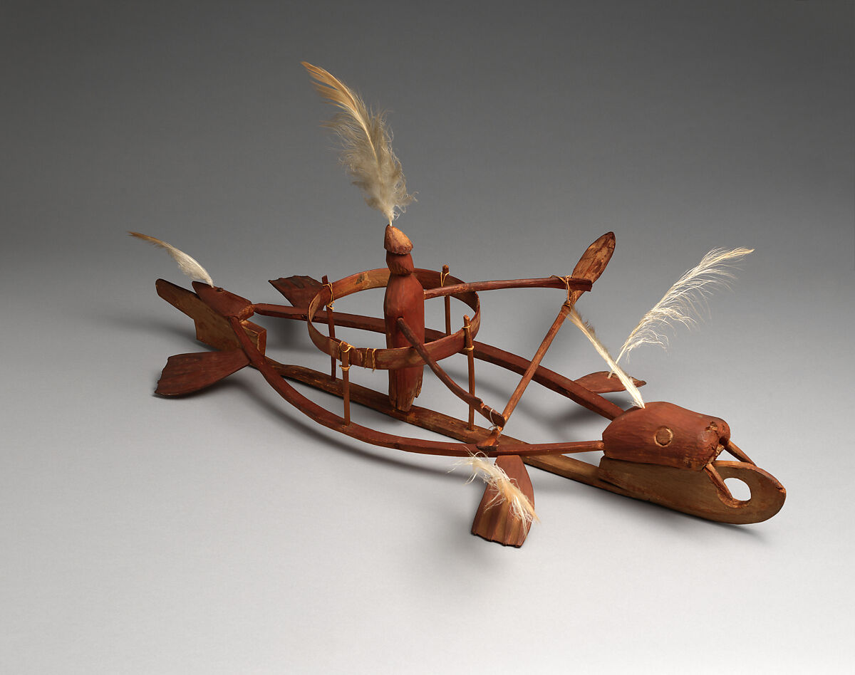 Dance object, Wood, pigment, vegetal fiber, and feathers, Yup'ik, Native American