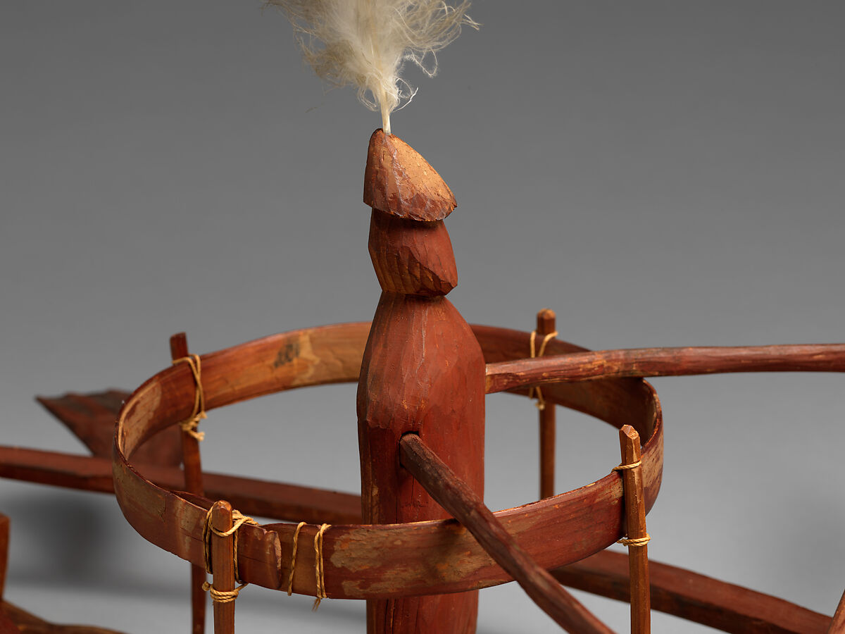 Dance object, Wood, pigment, vegetal fiber, and feathers, Yup'ik, Native American