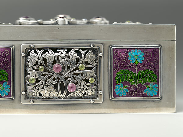 Box, Laurence B. Dixon, (American, 1870–1953), Silver, enamel, garnet, rose quartz, rubellite, sapphire, peridot, chalcedony, and shell, American