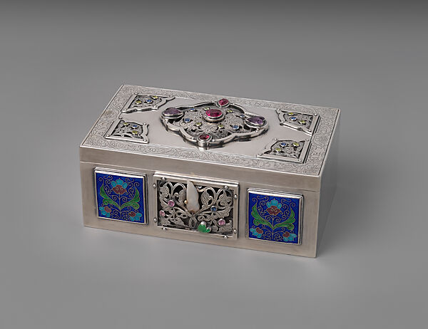 Box, Laurence B. Dixon, (American, 1870–1953), Silver, enamel, garnet, rose quartz, rubellite, sapphire, peridot, chalcedony, and shell, American